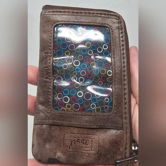 Fossil Small Brown Leather ID Card Coin Holder Logo Key Ring Multi-Pocket Wallet - Picture 3 of 11